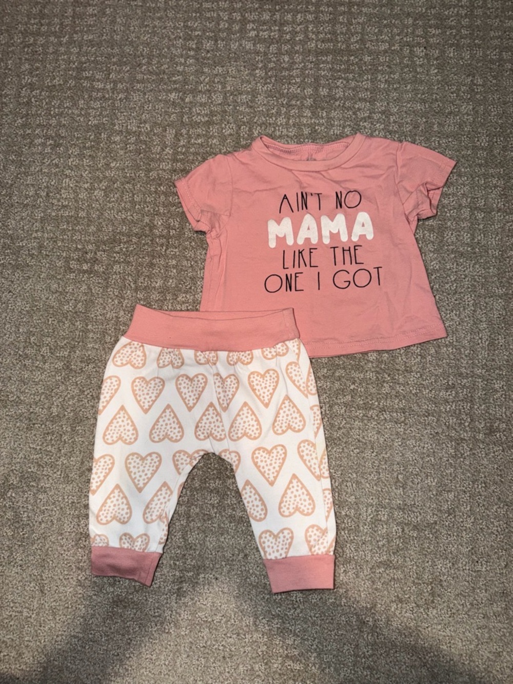 Mama Baby Pink Heart Pants Set 2 Piece Size 3-6M